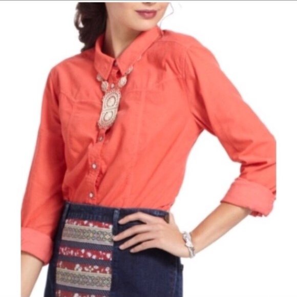 ANTHROPOLOGIE Holding Horses Orange Pinwale Corduroy Snap Front Shirt - Picture 1 of 8